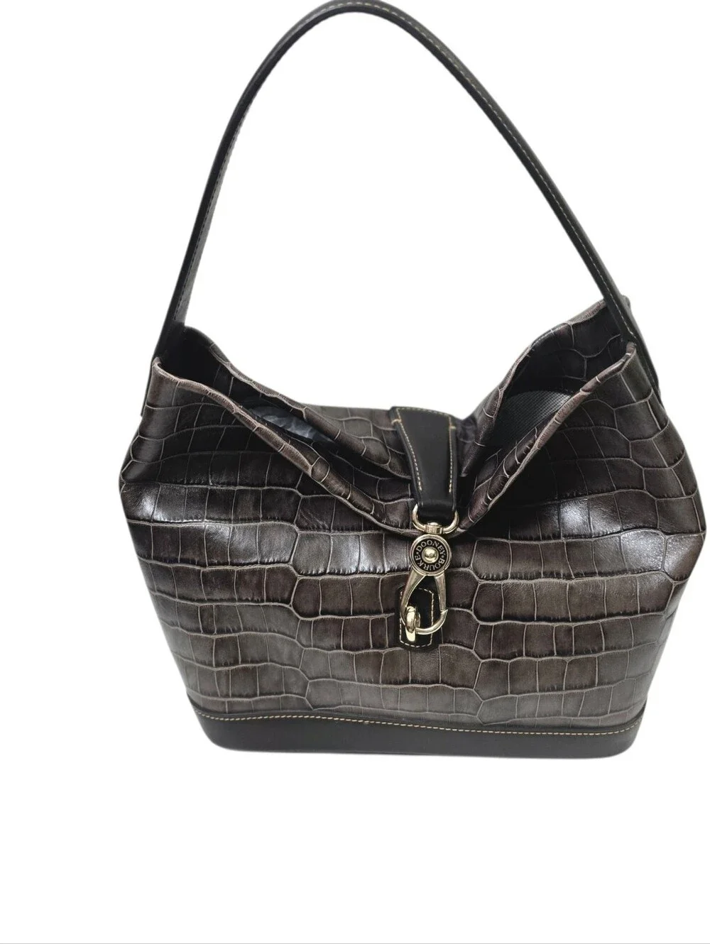 Dooney & Bourke Brown Croc Embossed Leather Hobo Shoulder Bag Western Hobo Boho